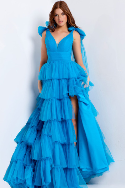 Jovani 48288 Ruffle V-Neckline Sleeveless Long Prom Dress Jovani 48288 Ruffle V-Neckline Sleeveless Long Prom Dress