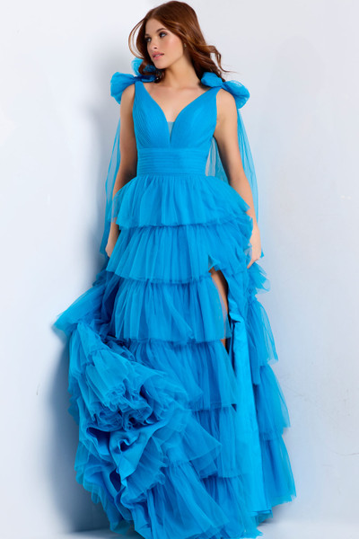 Jovani 48288 Ruffle V-Neckline Sleeveless Long Prom Dress Jovani 48288 Ruffle V-Neckline Sleeveless Long Prom Dress