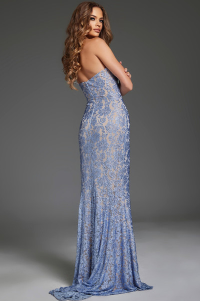 Jovani 43753 Lace One-Shoulder Sleeveless High Slit Gown Jovani 43753 Lace One-Shoulder Sleeveless High Slit Gown