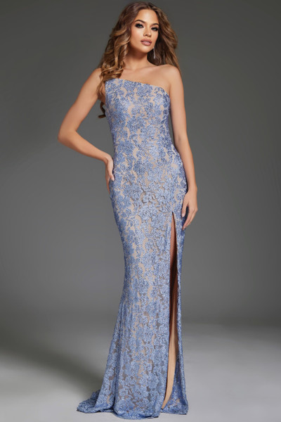 Jovani 43753 Lace One-Shoulder Sleeveless High Slit Gown Jovani 43753 Lace One-Shoulder Sleeveless High Slit Gown