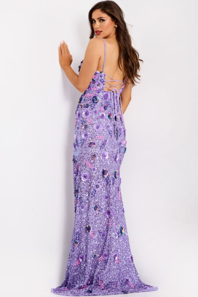 Jovani 46097 Sequins Floral Beaded V-neck Sleeveless Dress