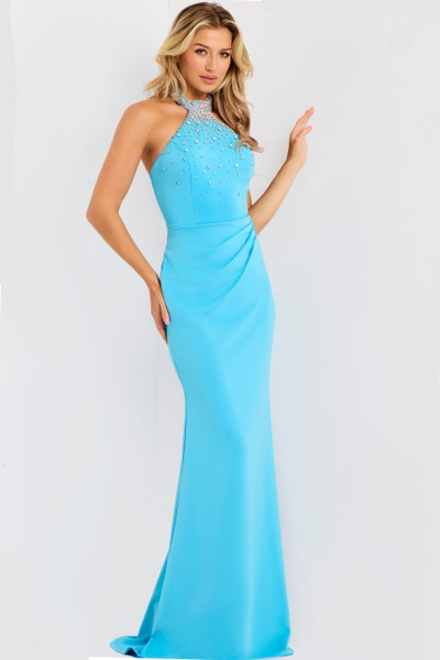 Jovani 45483 Beaded Halter Neck Sleeveless Fitted Prom Dress