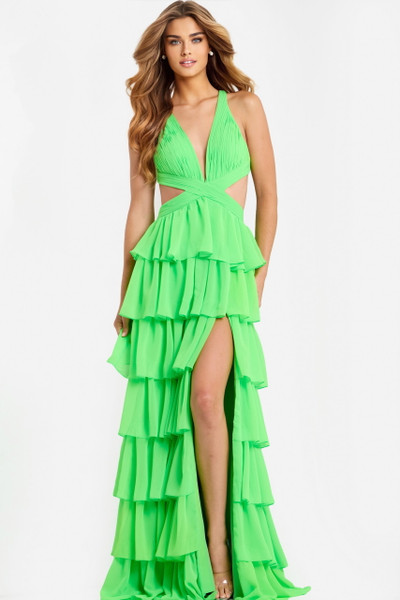 Jovani 46338 Layered Ruffle Plunging V-Neckline Prom Dress