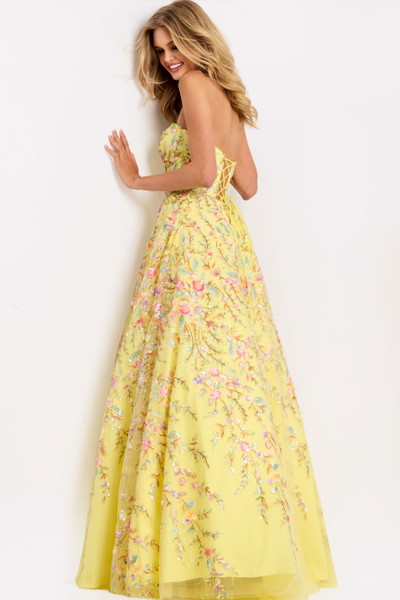 Jovani 49070 Floral Embroidery Straight Neck Strapless Dress