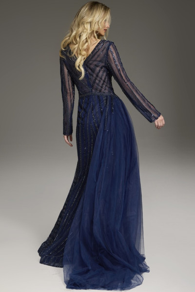 Jovani 38581 Hot Stone Embellished V-Neck Long Sleeve Gown