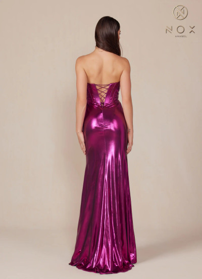 Nox Anabel T1499 Metallic Sweetheart Neck Strapless Dress Nox Anabel T1499 Metallic Sweetheart Neck Strapless Dress
