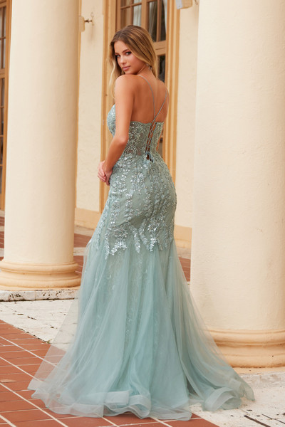Nox Anabel R1717 Tulle Sequin Embellished Deep V-neck Dress Nox Anabel R1717 Tulle Sequin Embellished Deep V-neck Dress