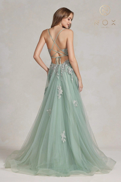 Nox Anabel G1149 Polyester Tulle Embellished V-neck Dress Nox Anabel G1149 Polyester Tulle Embellished V-neck Dress