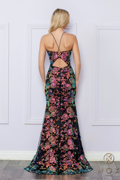 Nox Anabel R1439 Sequined Embroidery Spaghetti Straps Dress Nox Anabel R1439 Sequined Embroidery Spaghetti Straps Dress