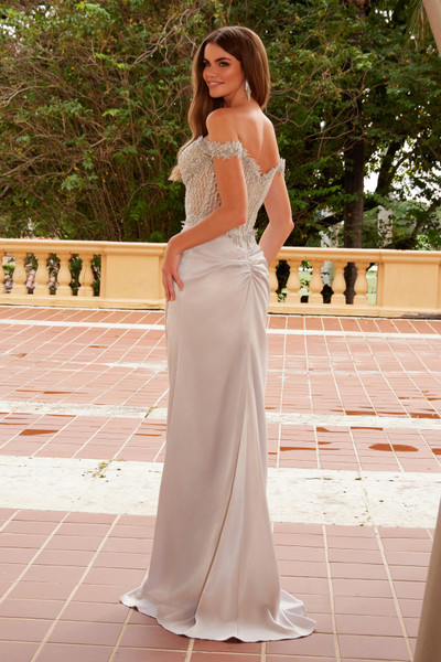 Nox Anabel F1572 Stretch Satin Sequin Applique Prom Dress