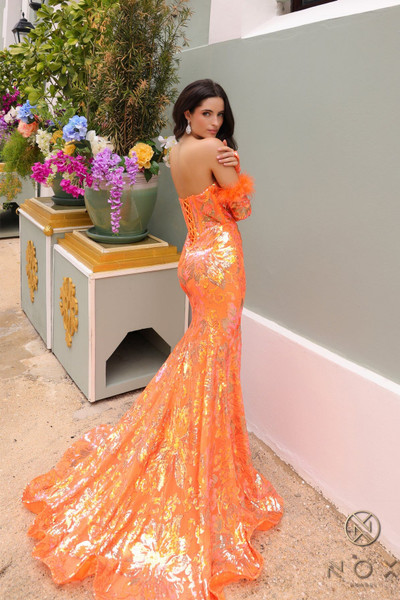 Nox Anabel D1269 Sequin Sweetheart Neck Long Sleeve Dress Nox Anabel D1269 Sequin Sweetheart Neck Long Sleeve Dress