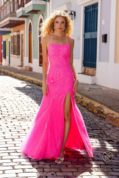 Nox Anabel P1401 Lace Tulle Sequined Embroidery Prom Dress Nox Anabel P1401 Lace Tulle Sequined Embroidery Prom Dress