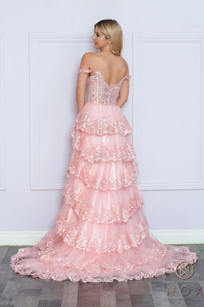 Nox Anabel R1299 Ruffle Lace Tiered Off Shoulder Long Dress Nox Anabel R1299 Ruffle Lace Tiered Off Shoulder Long Dress