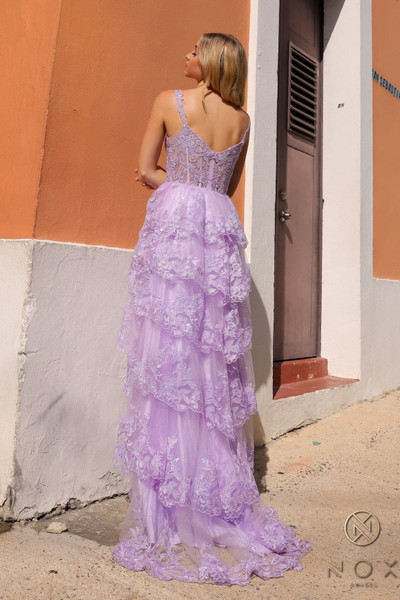 Nox Anabel T1335 Ruffle V-neckline Sleeveless Prom Dress Nox Anabel T1335 Ruffle V-neckline Sleeveless Prom Dress