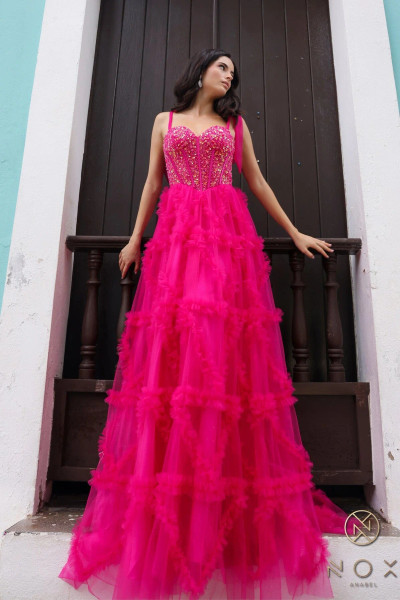 Nox Anabel T1340 Beaded Ruffled Sweetheart Neck Prom Dress Nox Anabel T1340 Beaded Ruffled Sweetheart Neck Prom Dress