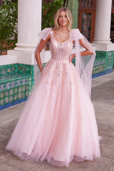 Nox Anabel H1680 Tulle Sheer Draped Tie-up Straps Prom Dress