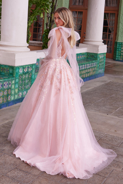 Nox Anabel H1680 Tulle Sheer Draped Tie-up Straps Prom Dress