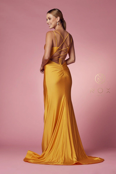 Nox Anabel T481 Satin Scoop Neck Spaghetti Straps Prom Gown Nox Anabel T481 Satin Scoop Neck Spaghetti Straps Prom Gown