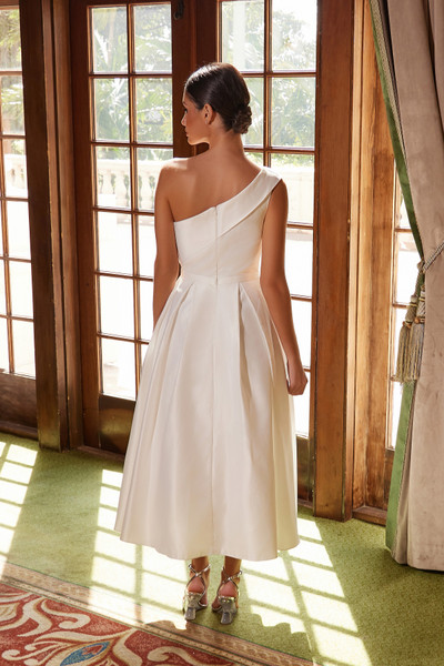 Nox Anabel JE931 Shiny Satin One-Shoulder Tea-Length Dress Nox Anabel JE931 Shiny Satin One-Shoulder Tea-Length Dress
