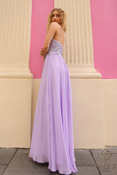 Nox Anabel C1462 Floral Embroidered V-neck Sleeveless Gown Nox Anabel C1462 Floral Embroidered V-neck Sleeveless Gown