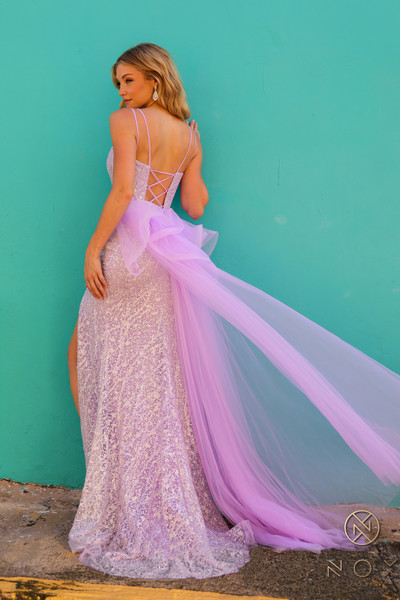 Nox Anabel Y1475 Sequin Beaded Sleeveless Overskirt Gown