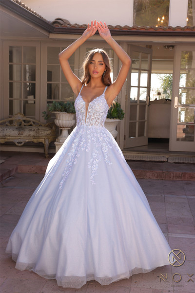 Nox Anabel H1357 Floral Double Strap Sleeveless Ball Gown Nox Anabel H1357 Floral Double Strap Sleeveless Ball Gown