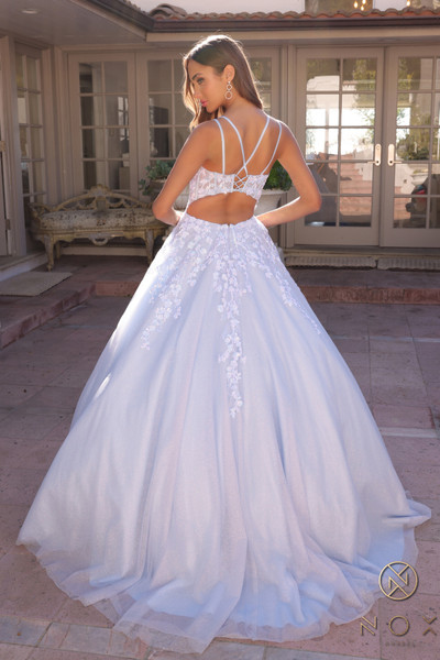 Nox Anabel H1357 Floral Double Strap Sleeveless Ball Gown Nox Anabel H1357 Floral Double Strap Sleeveless Ball Gown