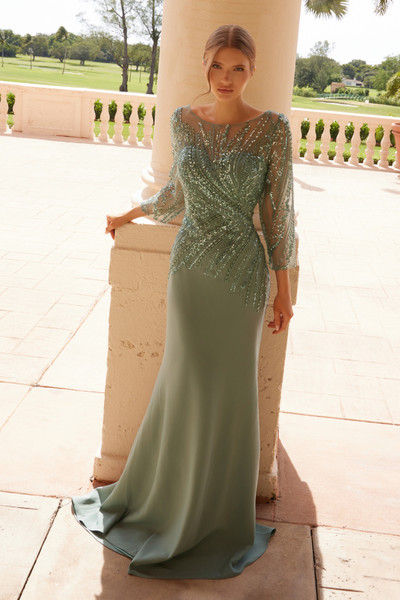 Nox Anabel MH137 Stretch Satin Beaded Long Sleeves Dress Nox Anabel MH137 Stretch Satin Beaded Long Sleeves Dress
