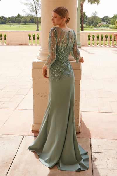 Nox Anabel MH137 Stretch Satin Beaded Long Sleeves Dress Nox Anabel MH137 Stretch Satin Beaded Long Sleeves Dress
