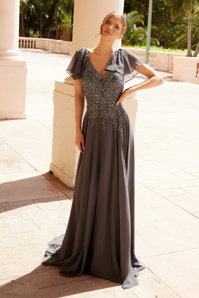 Nox Anabel MJ132 Chiffon Draped Sleeves V-neckline Dress Nox Anabel MJ132 Chiffon Draped Sleeves V-neckline Dress