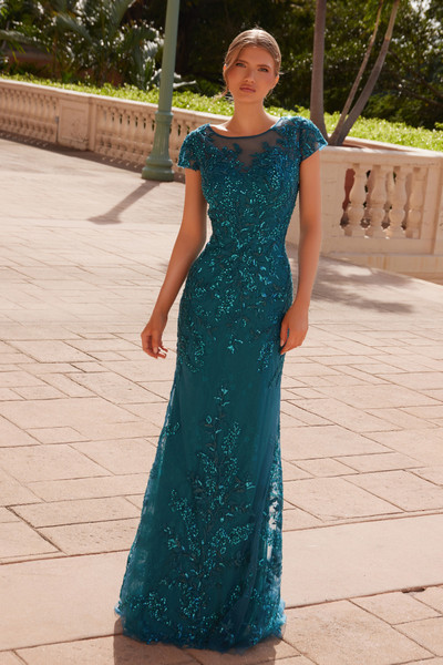 Nox Anabel MT110 Floral Embroidered Illusion Neckline Dress Nox Anabel MT110 Floral Embroidered Illusion Neckline Dress