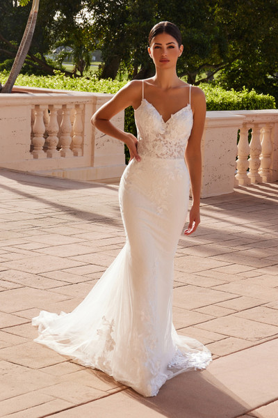 Nox Anabel JW239 Embroidered Tulle V-neckline Wedding Gown