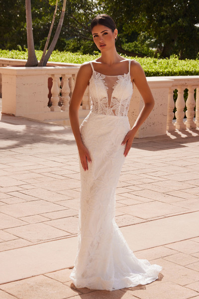Nox Anabel C1628W Beaded Floral Sleeveless Wedding Dress Nox Anabel C1628W Beaded Floral Sleeveless Wedding Dress