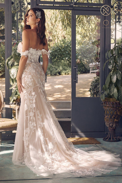 Nox Anabel JE974 Flower Tulle Off Shoulder Wedding Dress Nox Anabel JE974 Flower Tulle Off Shoulder Wedding Dress