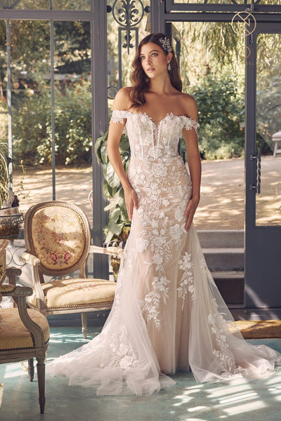 Nox Anabel JE974 Flower Tulle Off Shoulder Wedding Dress Nox Anabel JE974 Flower Tulle Off Shoulder Wedding Dress