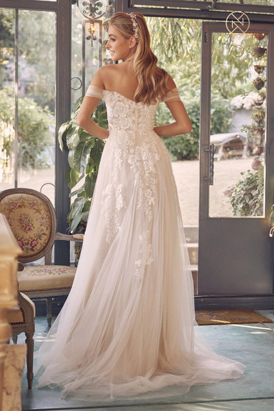 Nox Anabel JE953 Embroidered Tulle Off-Shoulder Wedding Gown Nox Anabel JE953 Embroidered Tulle Off-Shoulder Wedding Gown