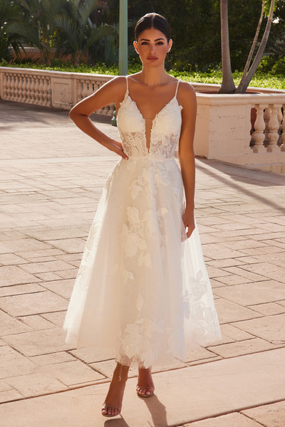 Nox Anabel JE1027 Tulle V-neckline Tea Length Wedding Dress Nox Anabel JE1027 Tulle V-neckline Tea Length Wedding Dress