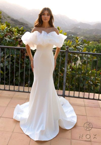 Nox Anabel JW984 Puffed Ruffled Off Shoulder Wedding Dress Nox Anabel JW984 Puffed Ruffled Off Shoulder Wedding Dress