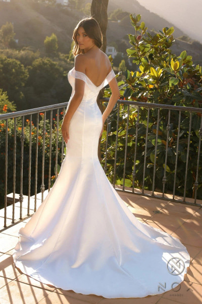 Nox Anabel JW979 Satin Off Shoulder V-Neck Wedding Dress Nox Anabel JW979 Satin Off Shoulder V-Neck Wedding Dress