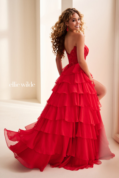 Ellie Wilde by Mon Cheri EW37115 Satin Lace Strapless Dress Ellie Wilde by Mon Cheri EW37115 Satin Lace Strapless Dress