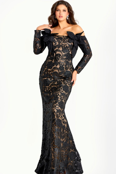 Jovani 45345 Lace Embroidered Long Sleeves Evening Gown