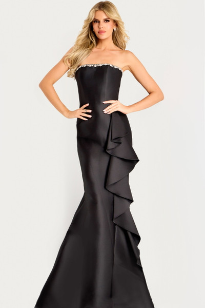 Jovani 45586 Satin Ruffle Strapless Mermaid Evening Gown