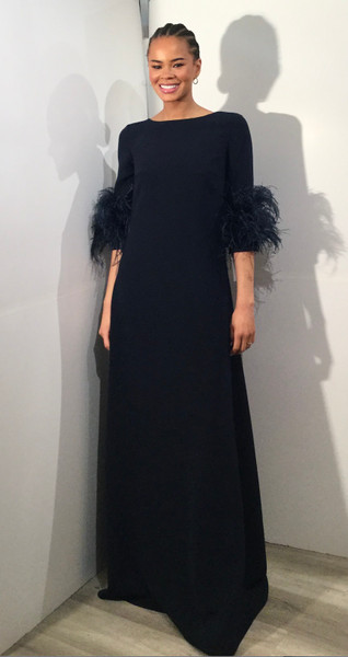 Jovani 40200 Long Sleeves Feathers Round Neck Fitted Gown