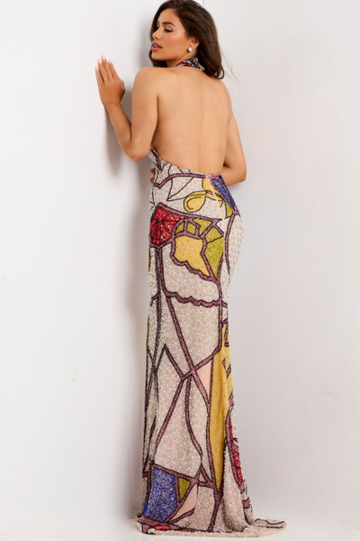 Jovani 47882 Beaded Halter Neckline Sleeveless Evening Gown