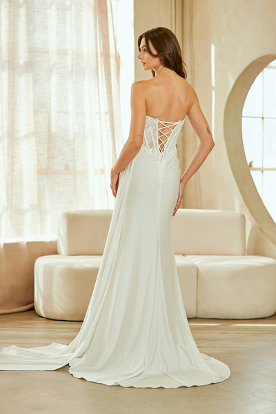 Amelia Couture 2076 Satin Sheer Lace Strapless Bridal Gown