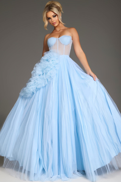 Jovani 38946 Tulle Floral Ruffle Sweetheart Neck Corset Gown