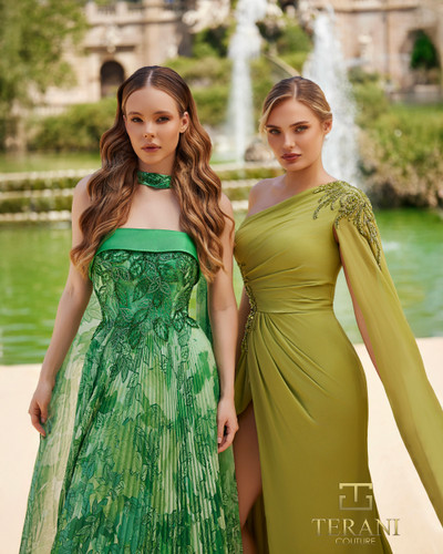 Terani Couture 261E6093 Printed Chiffon Strapless Long Gown