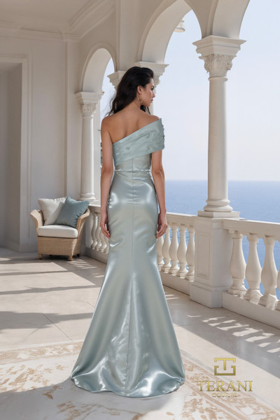 Terani Couture 261E6227 Shimmer Assymetric Neckline Gown