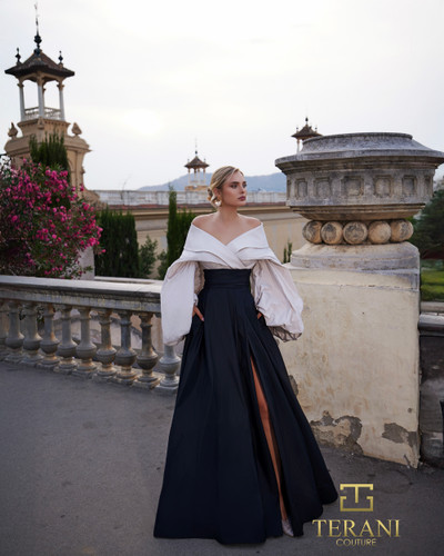Terani Couture 261E6720 Taffetta Off Shoulder Long Gown