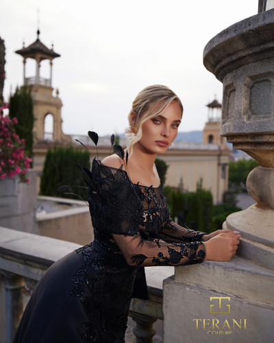 Terani Couture 261M6410 Beaded Tulle Illussion Neck Gown